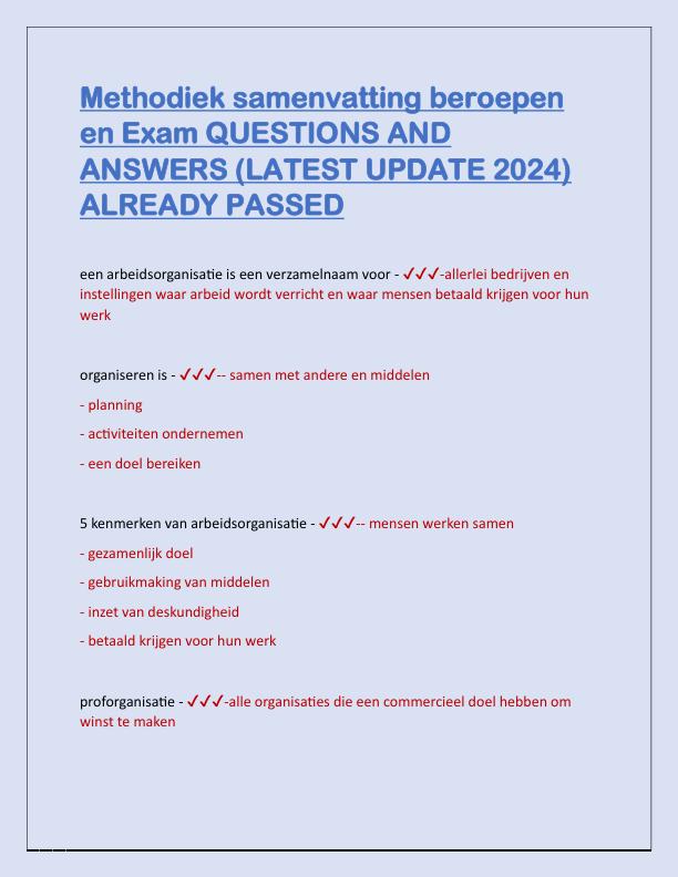 Methodiek samenvatting beroepen en Exam QUESTIONS AND ANSWERS.pdf