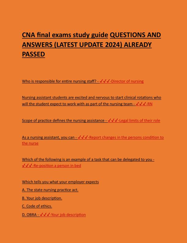 CNA final exams study guide QUESTIONS AND ANSWERS.pdf