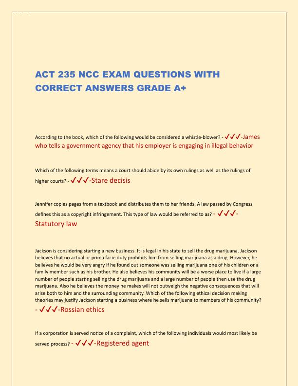 ACT 235 NCC EXAM QUESTIONS WITH CORRECT ANSWERS GRADE A.pdf