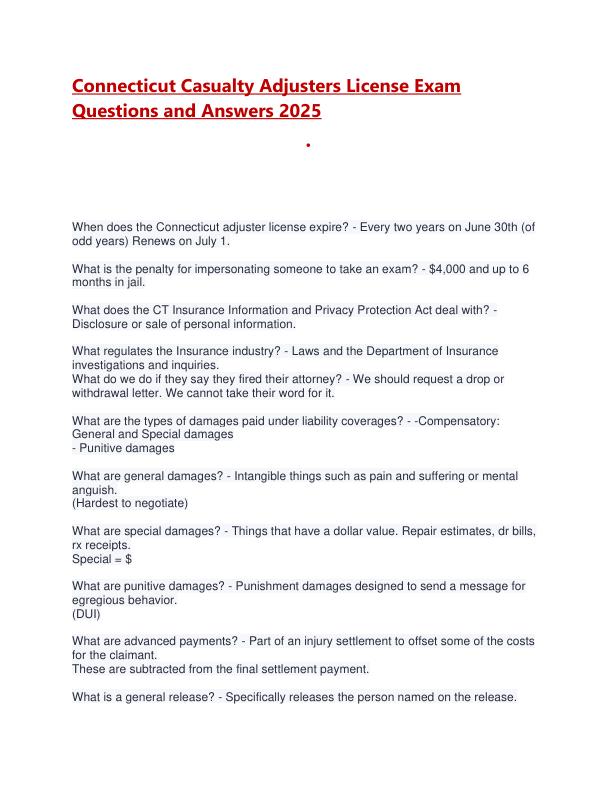 Connecticut Casualty Adjusters License Exam Questions and Answers 2025.pdf