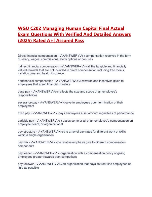 WGU C202 Managing Human Capital Final Actual Exam Questions With Verified And Detailed Answers.pdf