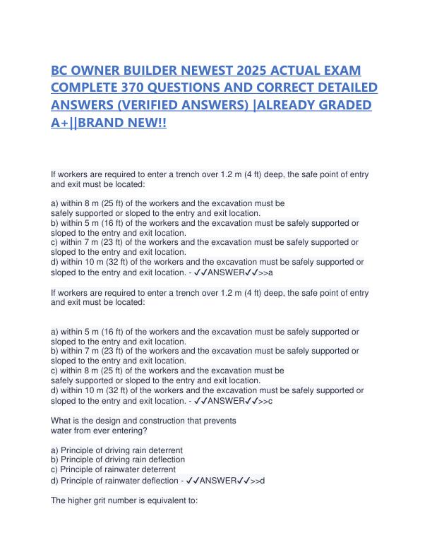 BC OWNER BUILDER NEWEST 2025 ACTUAL EXAM COMPLETE 370 QUESTIONS AND CORRECT DETAILED ANSWERS.pdf