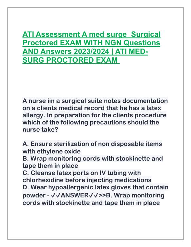 ATI Assessment A med surge  Surgical Proctored EXAM WITH NGN Questions AND Answers 2023.pdf