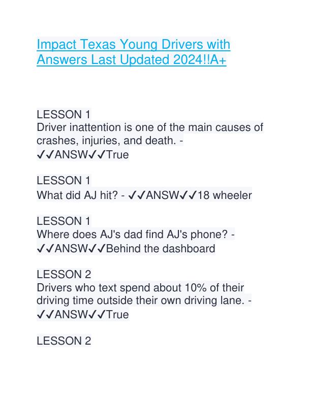 Impact Texas Young Drivers with Answers Last Updated 2024.pdf