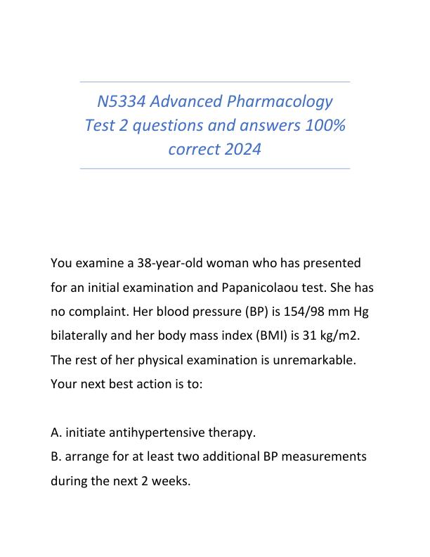 N5334 Advanced Pharmacology Test 2 questions and answers 100.pdf