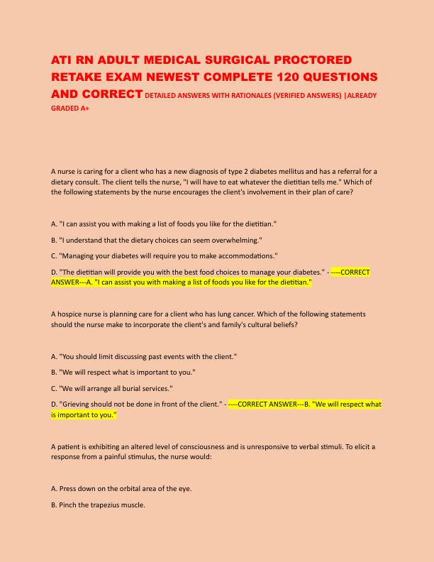 ATI RN ADULT MEDICAL SURGICAL PROCTORED RETAKE EXAM NEWEST COMPLETE 120 QUESTIONS AND CORRECT DETAILEWITH RATIONALES.pdf