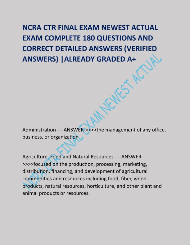 NCRA CTR FINAL EXAM NEWEST ACTUAL EXAM COMPLETE 180 QUESTIONS AND CORRECT DETAILED.pdf