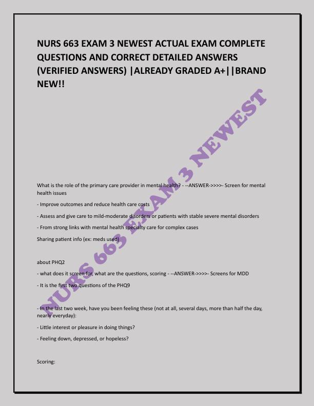 NURS 663 EXAM 3 NEWEST ACTUAL EXAM COMPLETE QUESTIONS AND CORRECT DETAILED ANSWERS.pdf