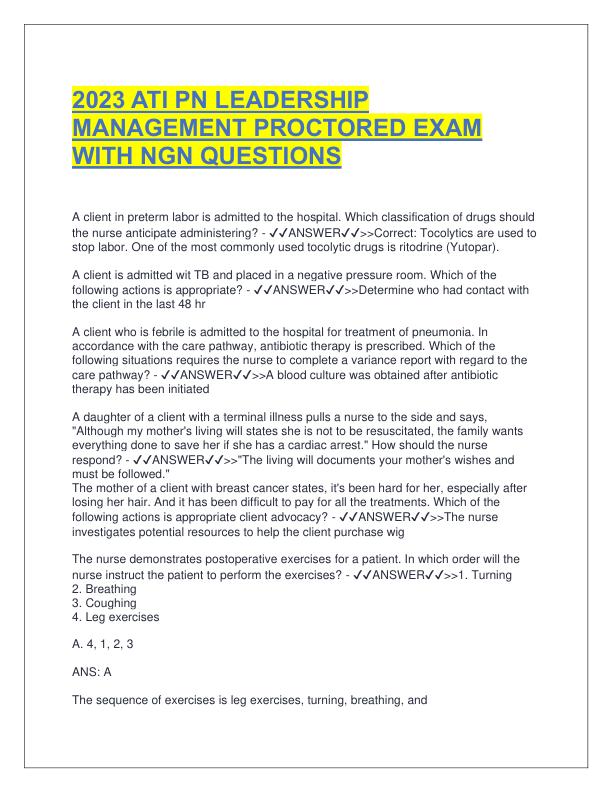 2023 ATI PN LEADERSHIP MANAGEMENT PROCTORED EXAM WITH NGN QUESTIONS.pdf