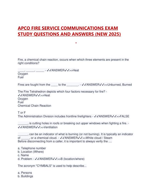 APCO FIRE SERVICE COMMUNICATIONS EXAM STUDY QUESTIONS AND ANSWERS.pdf