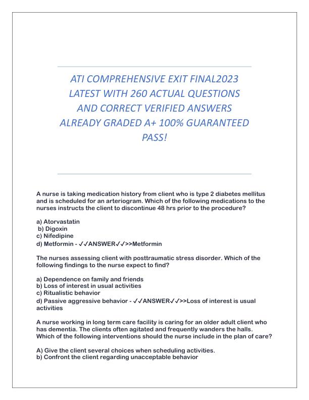 ATI COMPREHENSIVE EXIT FINAL2023 LATEST WITH 260 ACTUAL QUESTIONS AND CORRECT VERIFIED ANSWERS ALREADY GRADED A.pdf