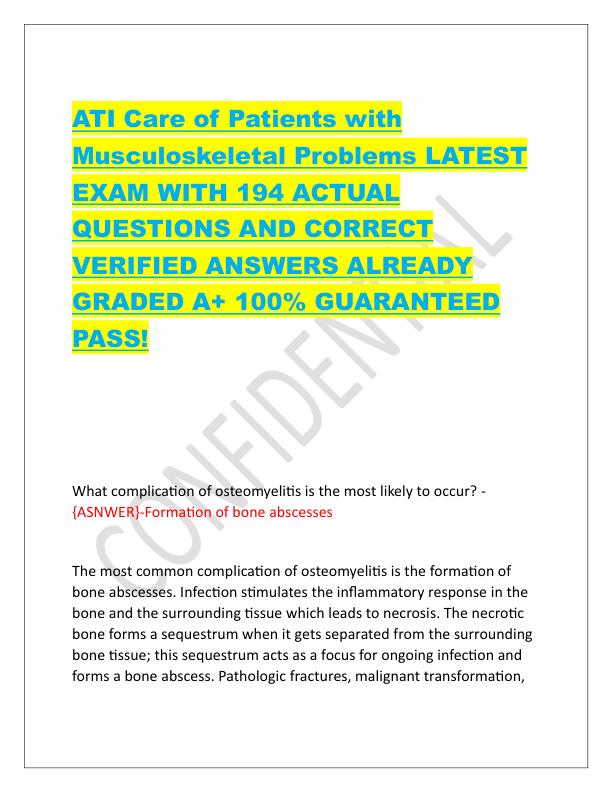 ATI Care of Patients with Musculoskeletal Problems LATEST EXAM WITH 194 ACTUAL QUESTIONS AND CORRECT VERIFIED ANSWERS ALREADY GRADED A.pdf